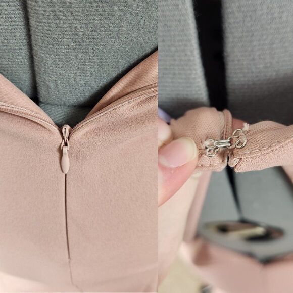 JS COLLECTIONS Beaded Illusion Sleeve Trumpet Gown In Blush NWT Size 4 - Picture 11 of 16